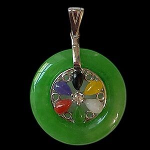 Sterling Silver Jade Multi Gemstone Circle Pendant